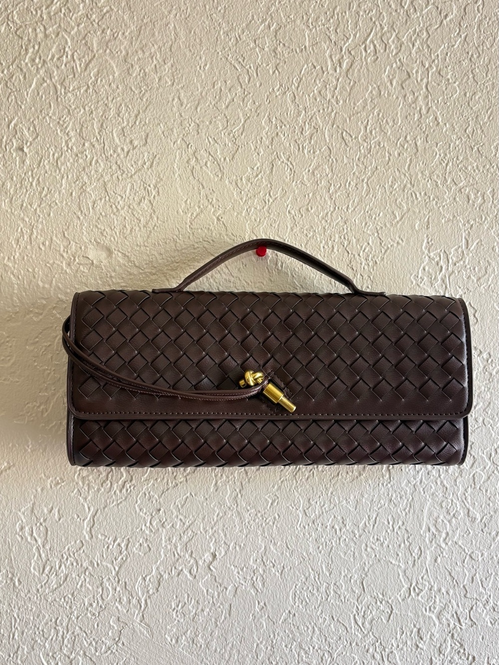 Woven faux Leather Top-Handle Clutch - Brown